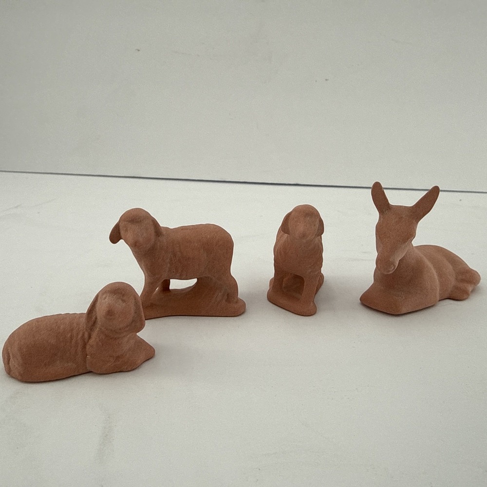 Vintage Ceramic Figurines Resting Sheep & Donkey Sculptures Mini Knick Knacks